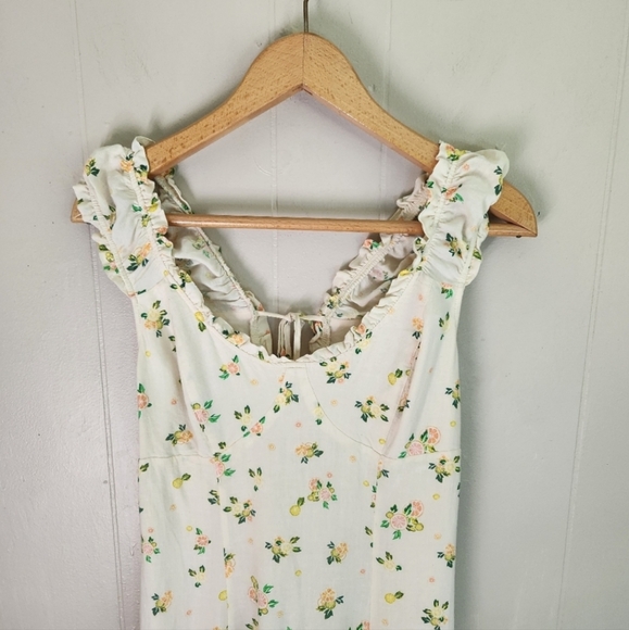 Free People Like A Lady printed mini dress button tie closure ruffle flounce S - Picture 3 of 14